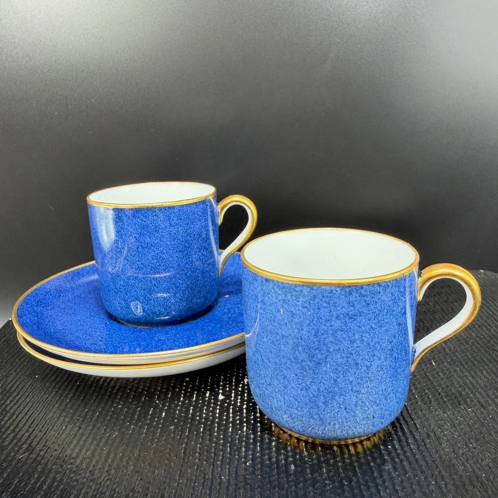 Spode Copeland China Cobalt Blue Gold Trim Demitasse‎ Cup Saucer Set England VTG